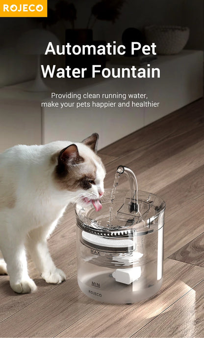 Fuente de agua para gatos ROJECO, dispensador automático de agua para mascotas, bebedero inteligente para gatos, sensor automático, accesorios para fuente de agua para gatos