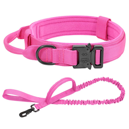 Collar táctico militar duradero para perros, juego de correa elástica, collar de entrenamiento de nailon para caminar para perros medianos y grandes, pastor alemán