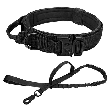 Collar táctico militar duradero para perros, juego de correa elástica, collar de entrenamiento de nailon para caminar para perros medianos y grandes, pastor alemán