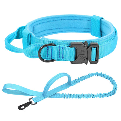 Collar táctico militar duradero para perros, juego de correa elástica, collar de entrenamiento de nailon para caminar para perros medianos y grandes, pastor alemán