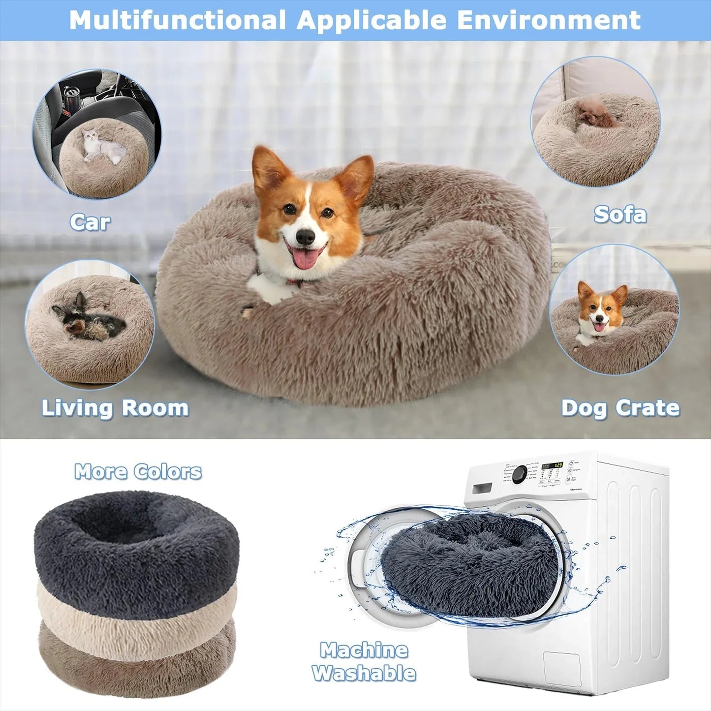 Cama redonda para perros, cálida cama de invierno para gatos, canasta de felpa para perros, cama lavable para mascotas pequeñas, medianas y grandes, sofá para gatos