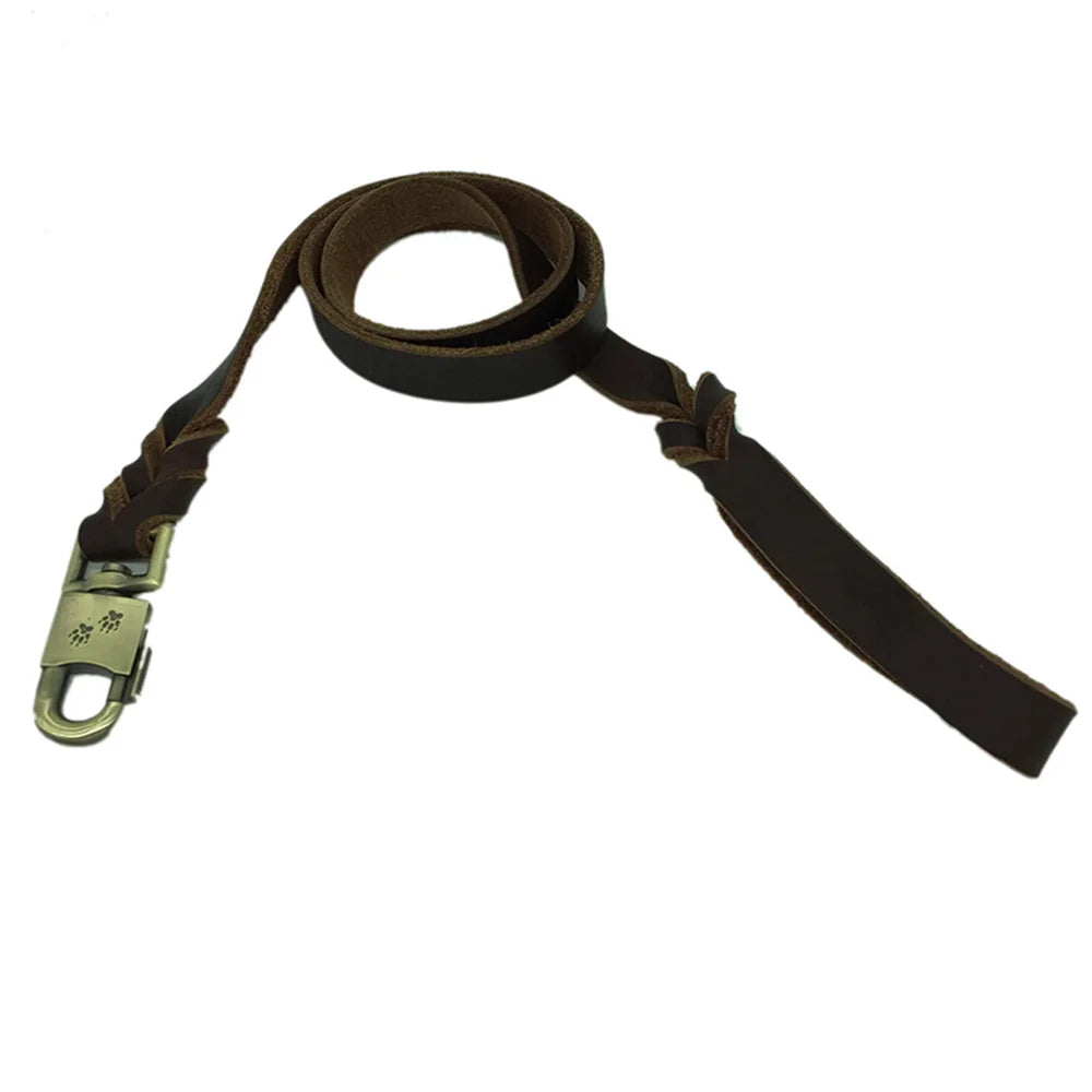 Correa de cuero genuino para perros de 3/4/5 pies x 1 pulgada Correa de cuero suave y resistente para perros grandes y medianos Correa de entrenamiento para perros resistente