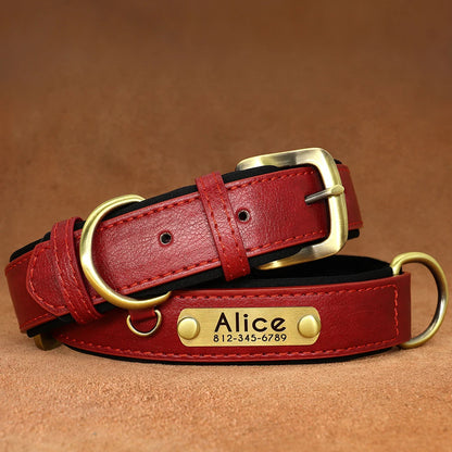 Collar para perro con placa de identificación de cuero PU personalizado, collares para perros suaves y acolchados, grabado gratuito, nombre para perros pequeños, medianos y grandes, ajustable