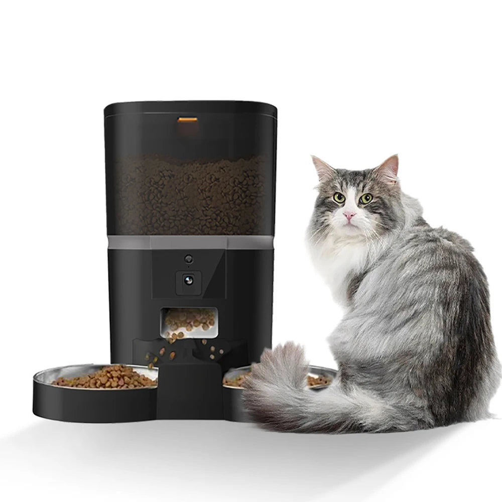 Alimentador automático para mascotas de 4 l con cámara HD, dispensador automático de comida para gatos y perros, adecuado para dos mascotas, alimentación remota para gatos y perros