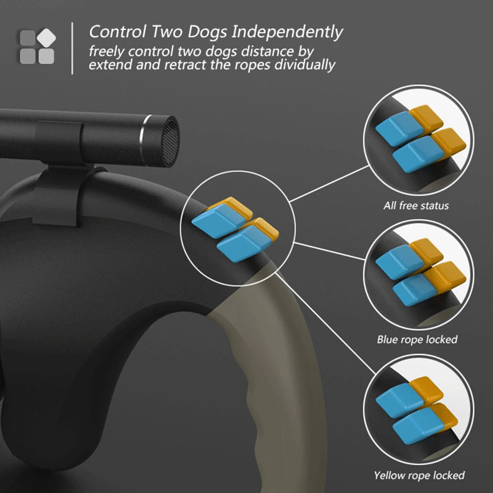 HeavyLuxeDog ™ Dual Retractable Dog Leash with LED Light