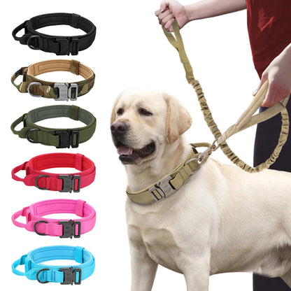 Collar táctico militar duradero para perros, juego de correa elástica, collar de entrenamiento de nailon para caminar para perros medianos y grandes, pastor alemán