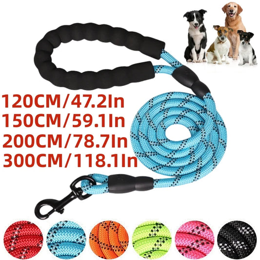 Correas resistentes para perros de 120/150/200/300 cm, correa de mango suave, correa reforzada para perros pequeños, medianos y grandes, suministros para perros grandes