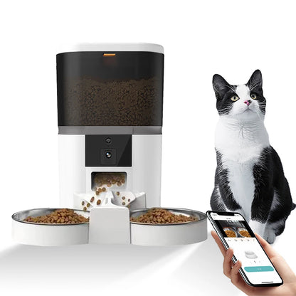 Alimentador automático para mascotas de 4 l con cámara HD, dispensador automático de comida para gatos y perros, adecuado para dos mascotas, alimentación remota para gatos y perros