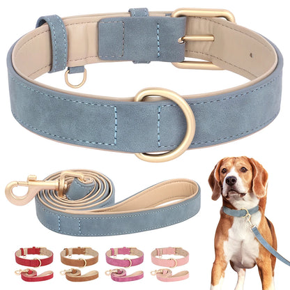 Juego de collar y correa para perro duraderos, de piel sintética acolchada y suave, ajustables para perros pequeños, medianos y grandes, pitbull y pug