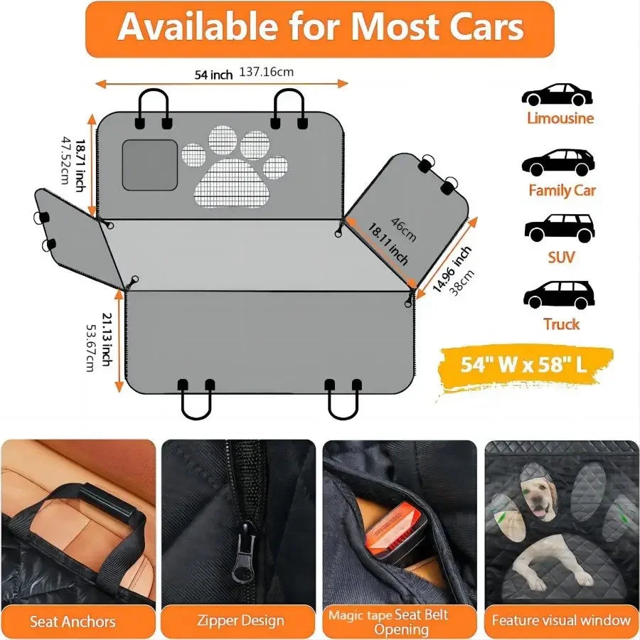 Funda para asiento trasero de coche para perros, hamaca para coche para perros 100 % impermeable con ventana de malla visual y cremallera lateral para asiento de coche y protección de puerta