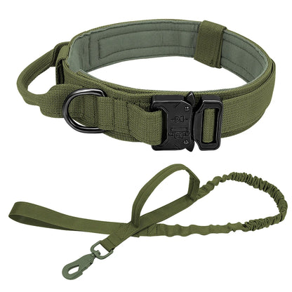 Collar táctico militar duradero para perros, juego de correa elástica, collar de entrenamiento de nailon para caminar para perros medianos y grandes, pastor alemán